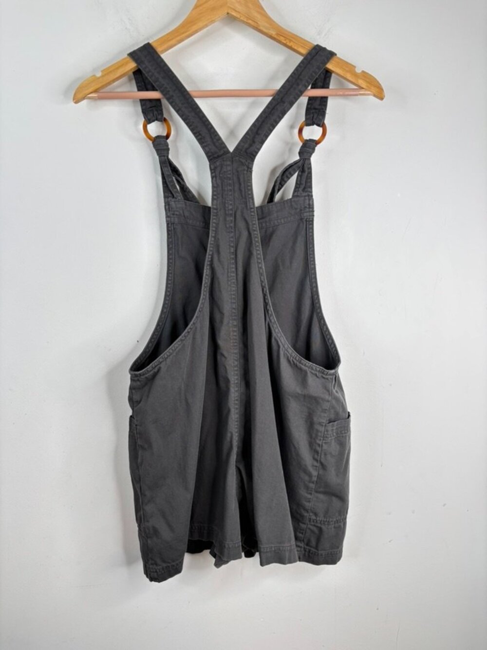Aerie Canvas Shortalls M Washed Black Charcoal Romper Short Overalls Garden Boho - Picture 5 of 11
